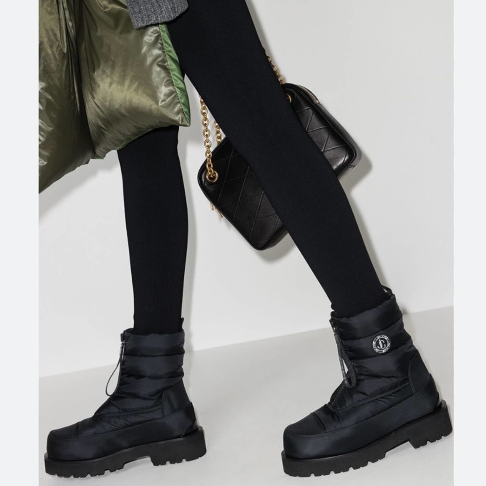 JIMMY CHOO Kai 50 Quilted Padded Shell Puffer Zip Platform Snow Boot EU 38 Black